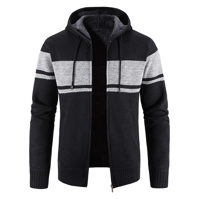 Herren nan gefütterte Strick-Kapuzenjacke mit Teddyfutter, durchgehendem Reißverschluss und Kordelzug Drune