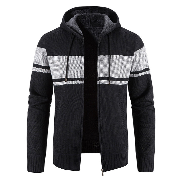 Herren nan gefütterte Strick-Kapuzenjacke mit Teddyfutter, durchgehendem Reißverschluss und Kordelzug Drune