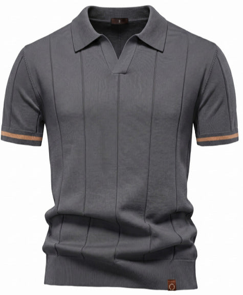 Herren nan strukturiertes Feinstrickpoloshirt mit offenem Reverskragen Drune