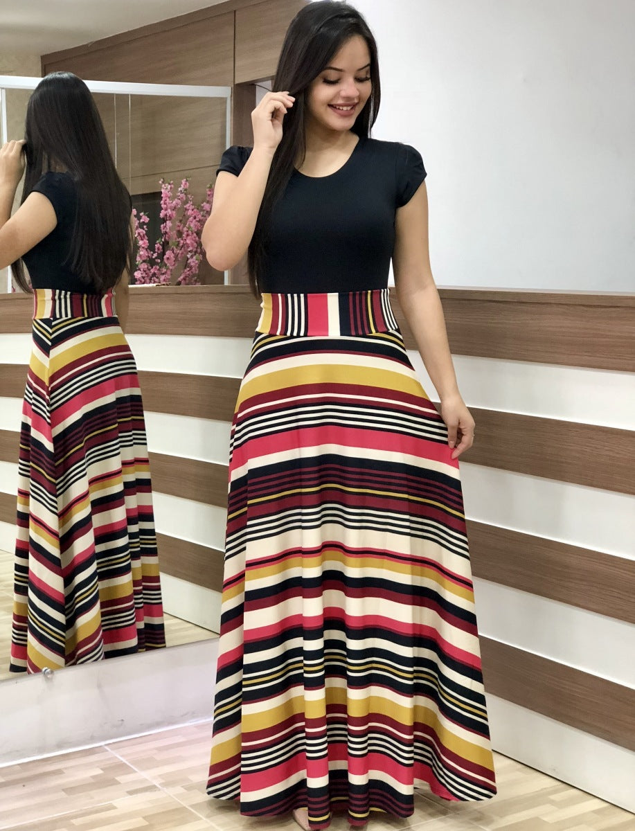 Damen Elegantes Maxikleid mit grafischem Druck und flexiblem Bund Drune