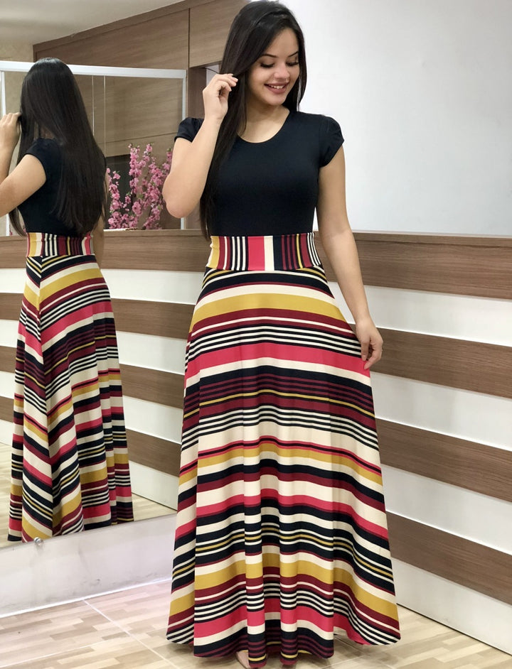 Damen Elegantes Maxikleid mit grafischem Druck und flexiblem Bund Drune