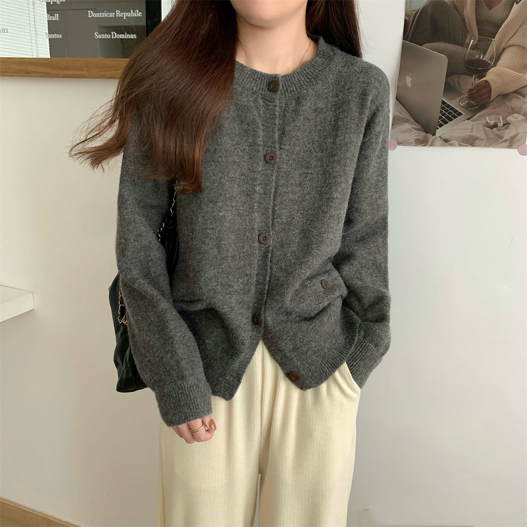 Damen gemütlicher Strickcardigan mit praktischen Taschen und Knopfverschluss Drune