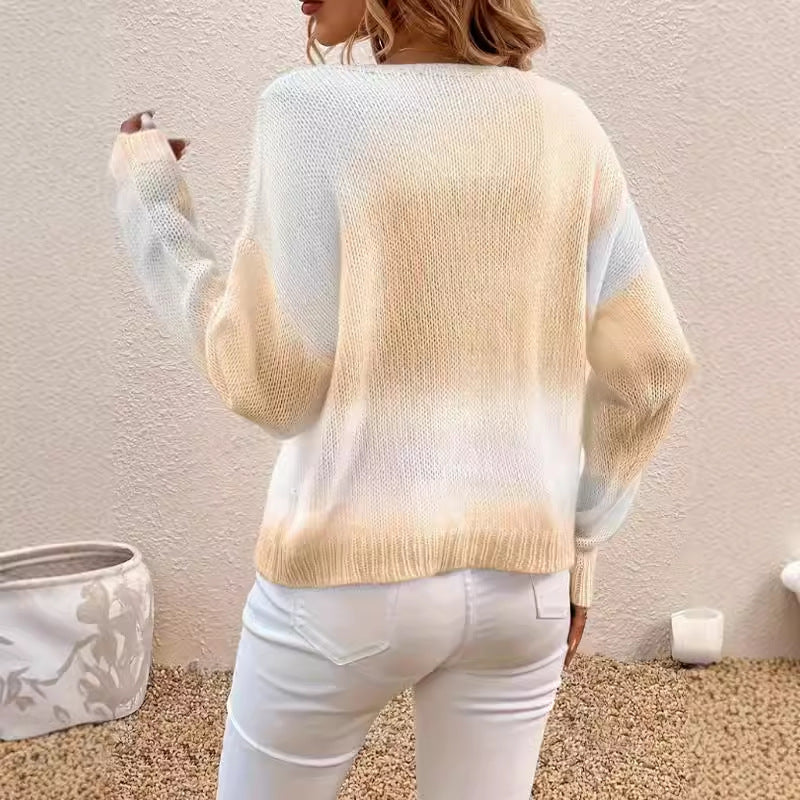 Damen lockerer gestrickter Pullover mit V-Ausschnitt Drune