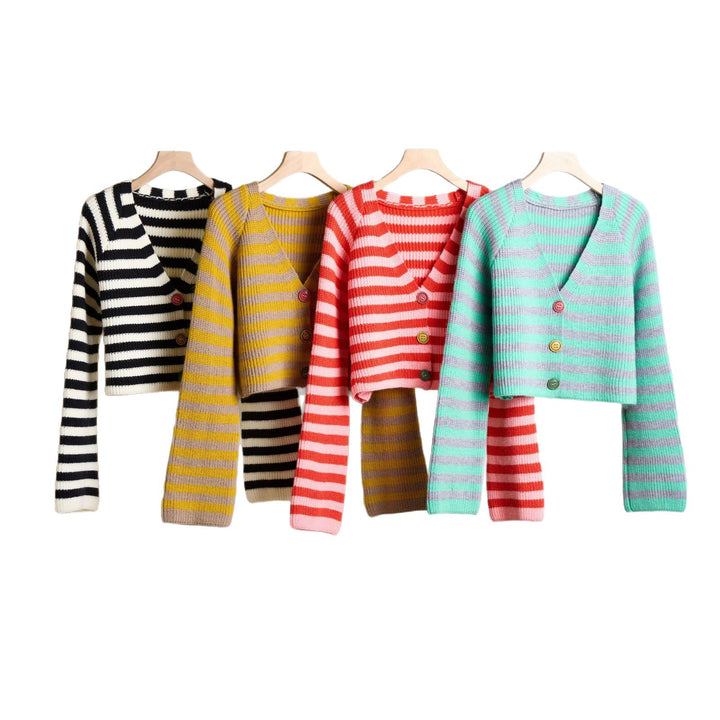 Damen cropped Strickjacke mit bunten Knopfdetails und modernem Design Drune
