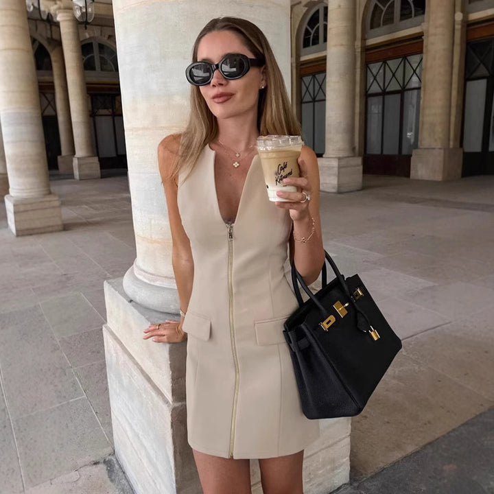 Damen Minikleid mit Reißverschluss und tailliertem Schnitt Drune