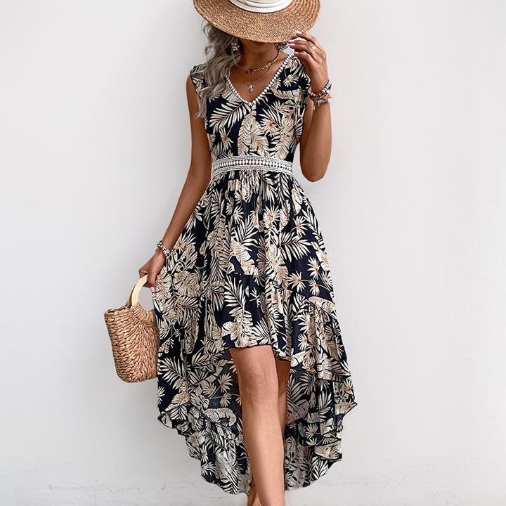 Damen Maxi-Kleid mit floralem Design und verspieltem Rüschensaum Drune