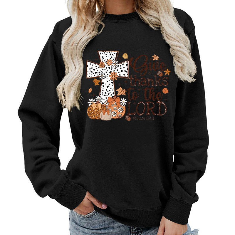 Damen Sweatshirt mit kreativem Kreuz-Aufdruck und herbstlichem Design Drune