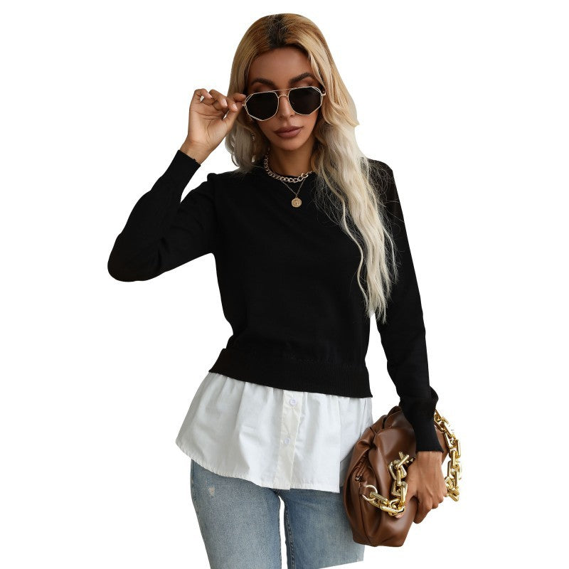 Damen lässiger Strickpullover mit integrierter Bluse Drune