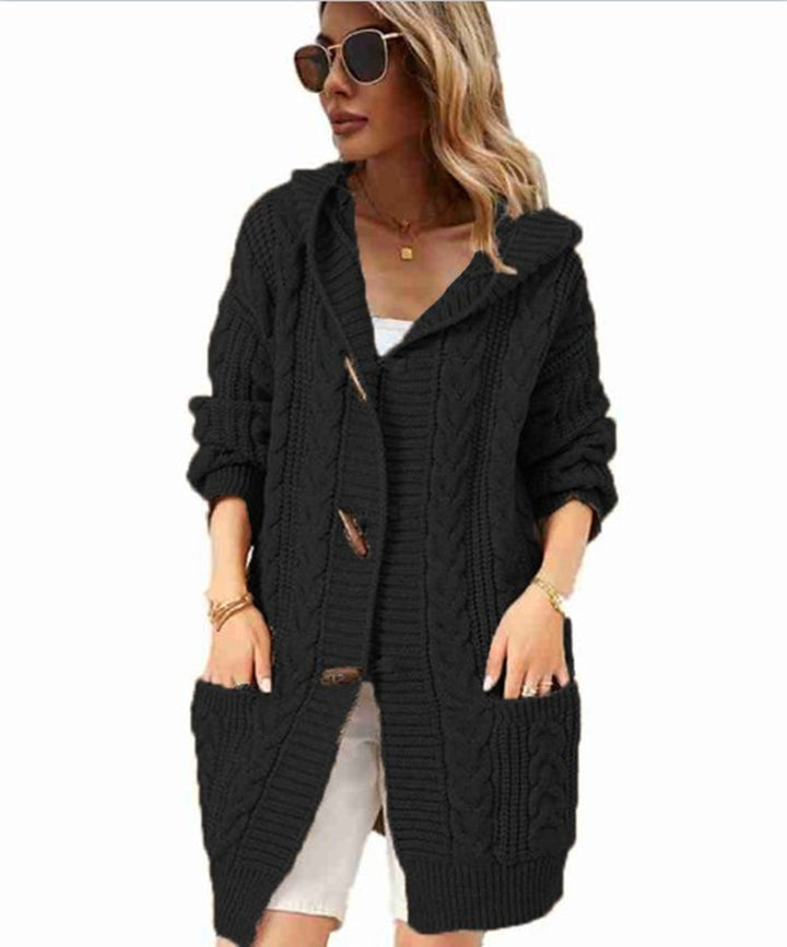 Damen Grobstrick-Cardigan mit Kapuze und praktischen Taschen Drune