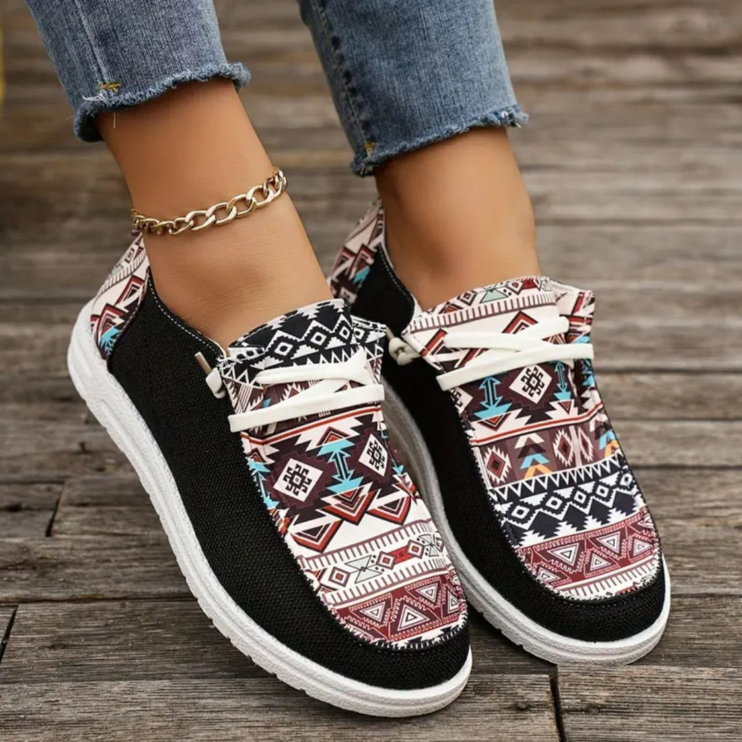 Damen nan leichte Espadrille-Sneaker mit Ethno-Print, Bastbesatz und rutschfester Gummisohle Drune