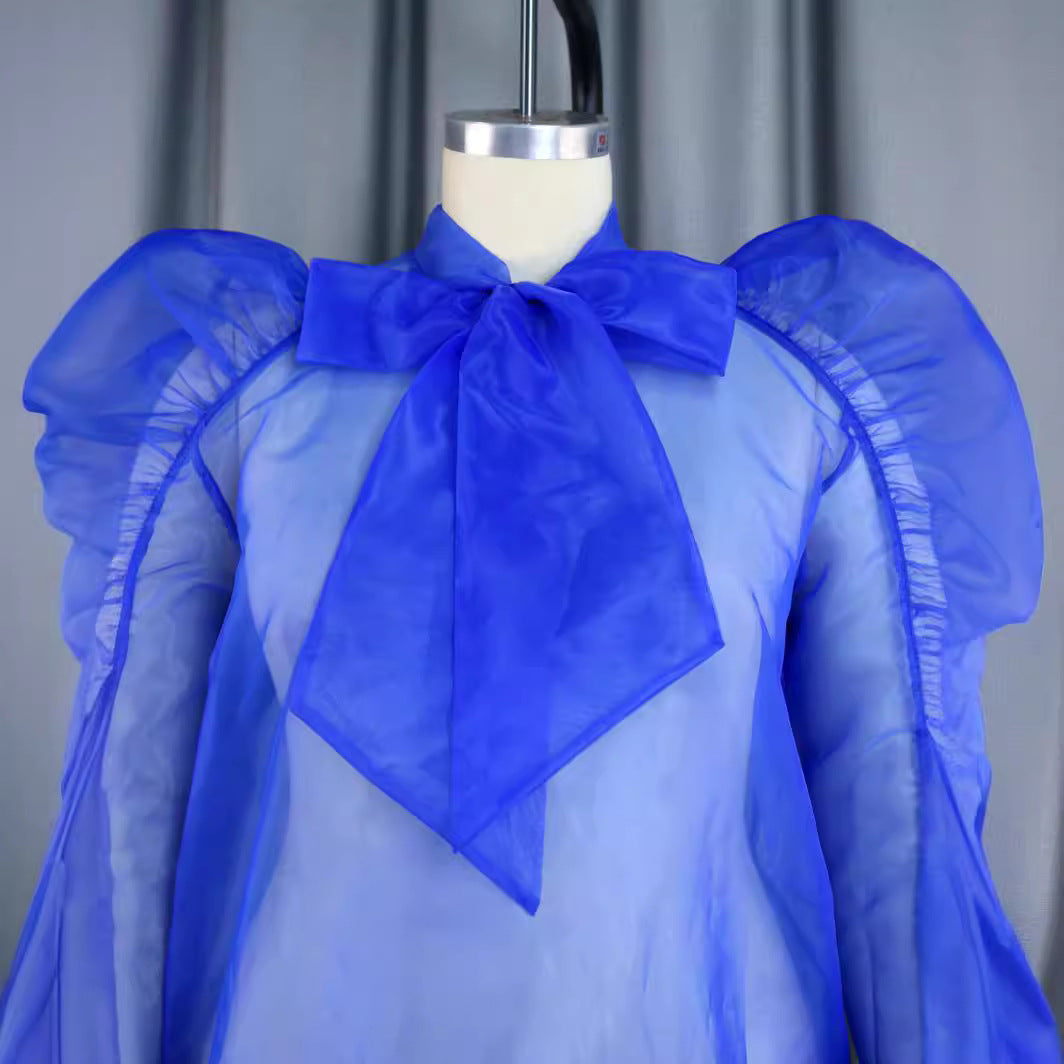 Damen elegantes Oberteil mit voluminösen Rüschenärmeln Drune