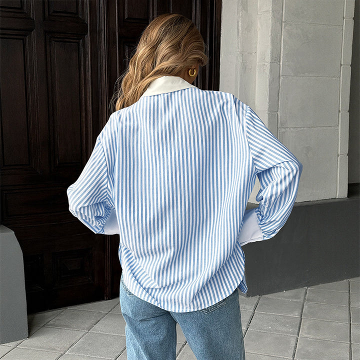 Damen klassische Streifenbluse mit modernem Kragen und zeitlosem Design Drune