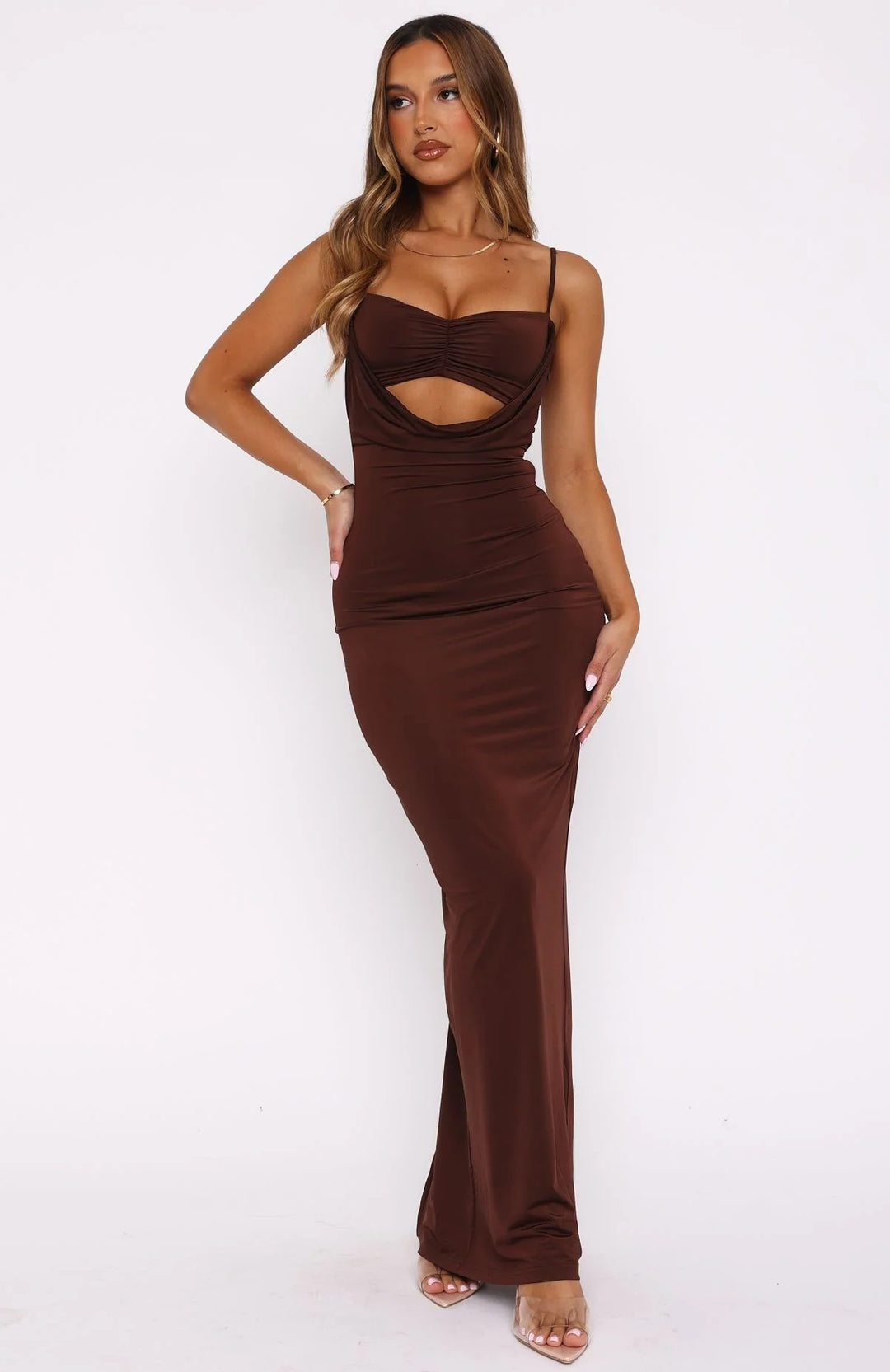 Damen Elegantes Cut-Out Maxikleid Drune