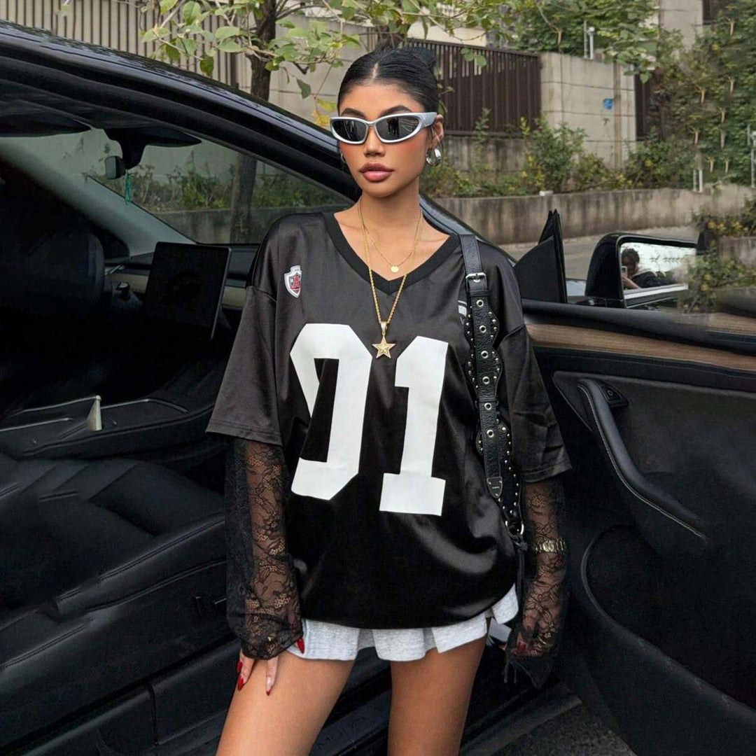 Damen Oversized Sport-T-Shirt mit aufregendem Netzarmdesign Drune