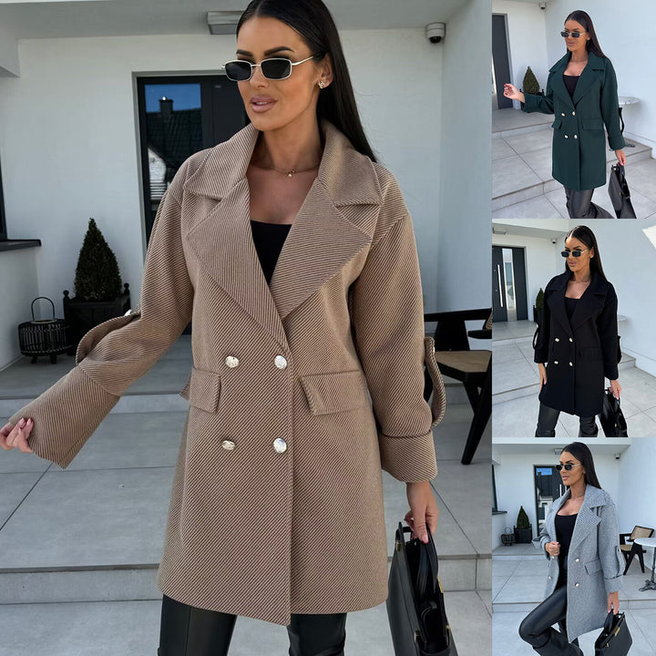 Damen eleganter Oversized-Mantel mit doppelter Knopfleiste und großen Taschen Drune