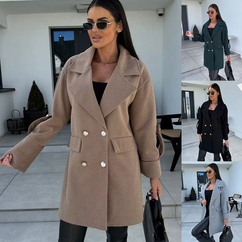 Damen eleganter Oversized-Mantel mit doppelter Knopfleiste und großen Taschen Drune