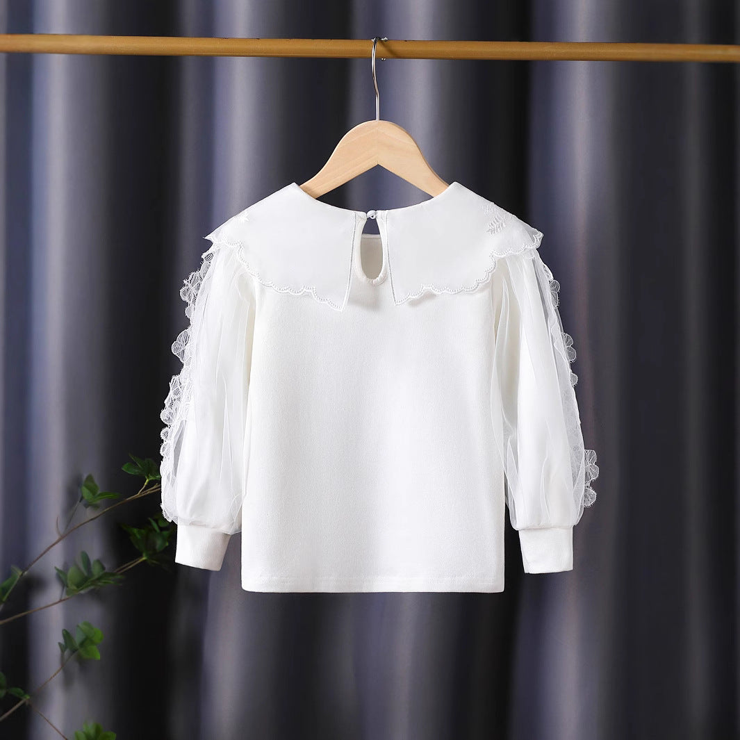 Mädchen elegante Bluse mit floralen Spitzenapplikationen Drune