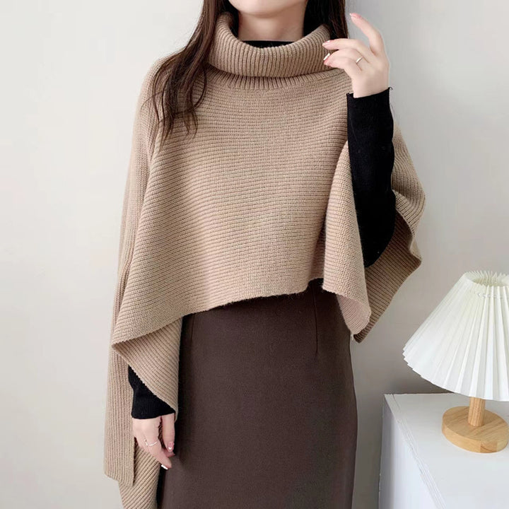 Damen Strickponcho mit hochgeschlossenem Kragen und eleganter Rippstruktur Drune