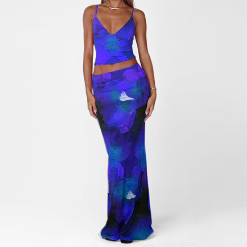Damen Floral Geschmeidiges Ensemble mit Spaghettiträgern Drune