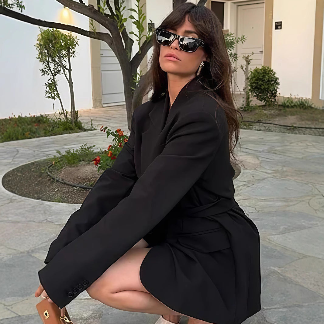 Damen Modischer Oversized Blazer mit Gürtel Drune