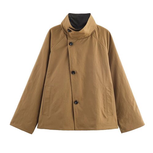 Damen elegante Übergangsjacke mit dekorativen Knöpfen und modernem Stehkragen Drune