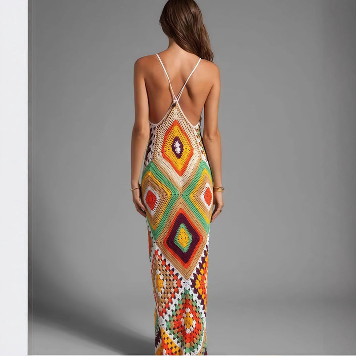 Damen Maxi-Strickkleid im einzigartigen Häkel-Design Drune
