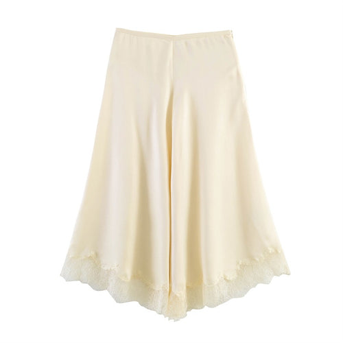 Damen elegante Palazzo-Hose mit zartem Spitzenbesatz Drune