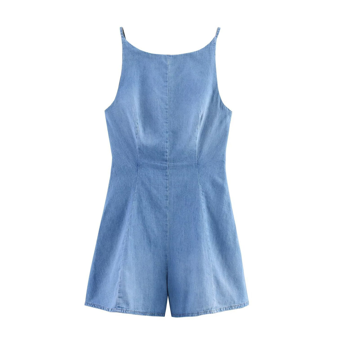 Damen Denim Jumpsuit mit schmalem Schnitt und verstellbaren Trägern Drune
