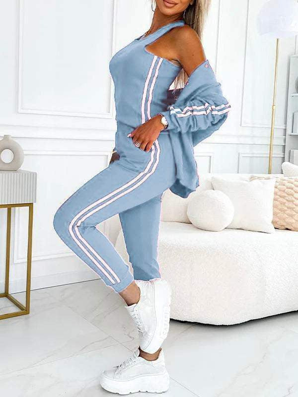 Damen nan sportliches Jogginganzug-Set mit Collegejacke, kurzes Top und slim-fit Jogginghose Drune