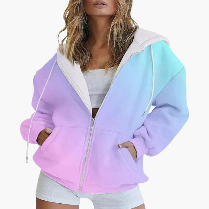 Damen Kapuzenjacke mit gradient Farbverlauf und tiefen Taschen Drune