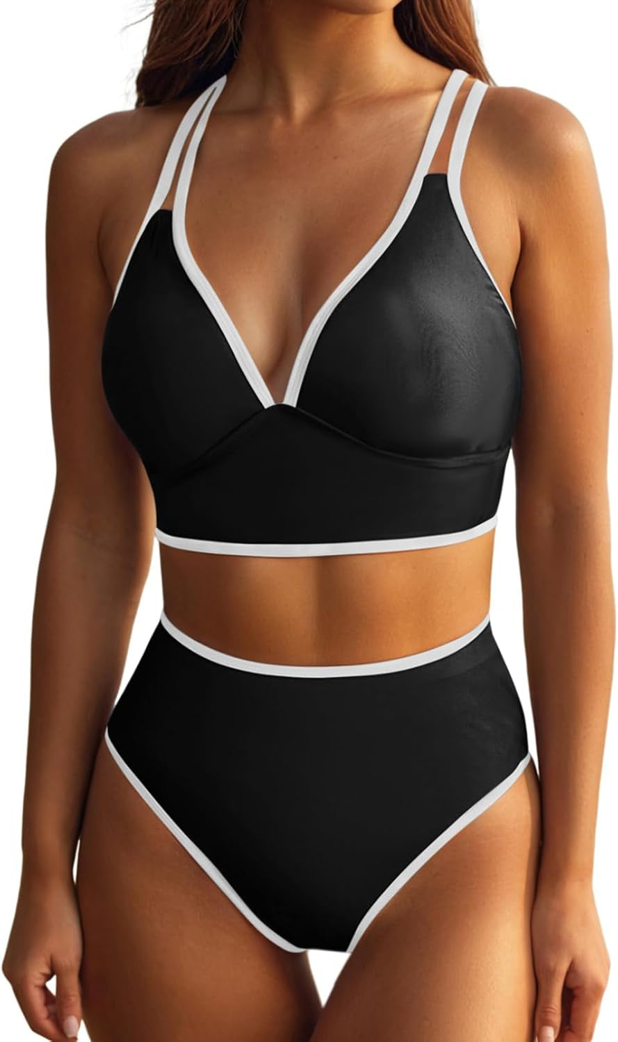 Damen Bikini-Set mit elegantem Hochgeschnittenen Höschen und verstellbaren Trägern Drune