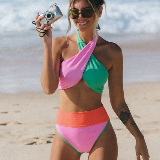 Damen Hochgeschnittener Bikini mit schickem Wickel-Design Drune