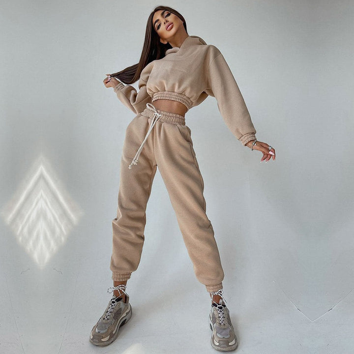 Damen modisches und lässiges cropped Sweatshirt und Jogginghose Set Drune