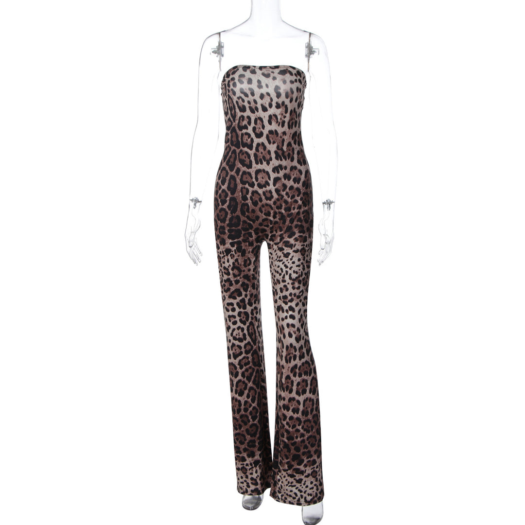 Damen Modischer All-in-One Jumpsuit mit Leopardenmuster und Raffinierter Passform Drune