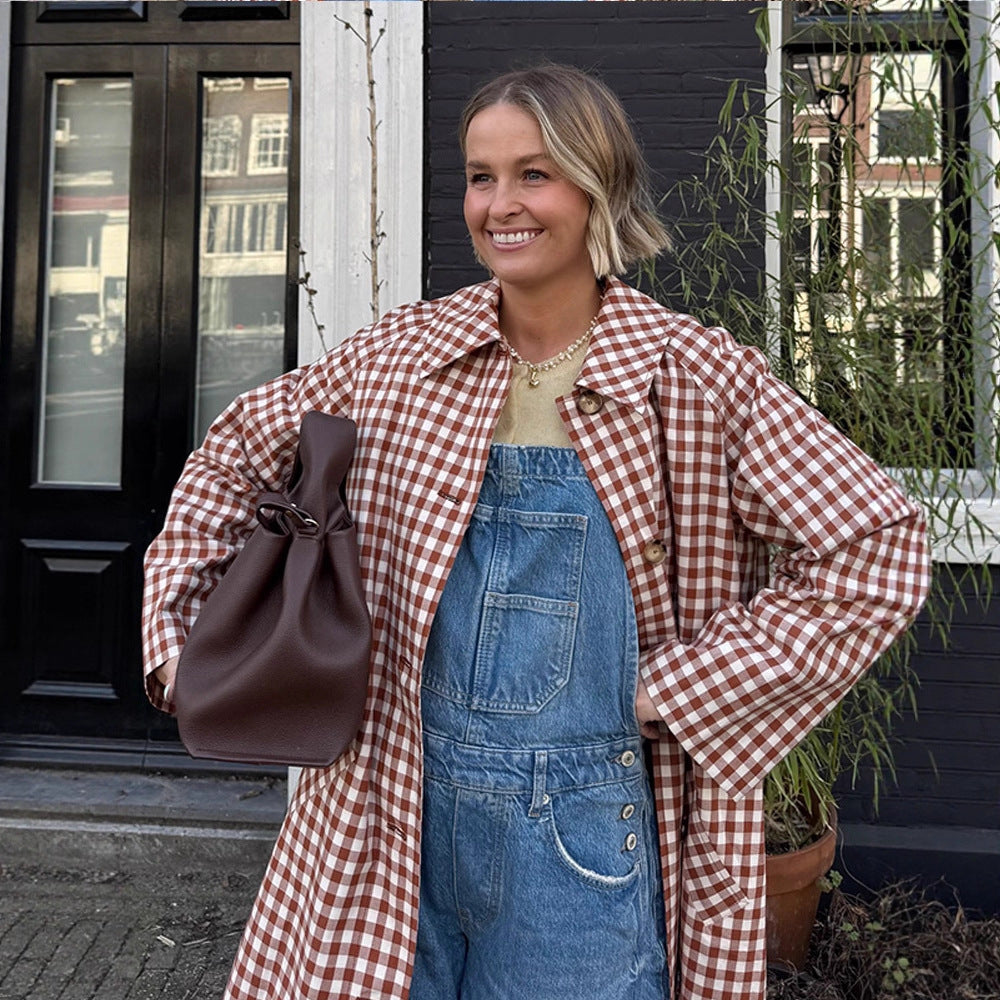 Damen Karomuster Trenchcoat Drune