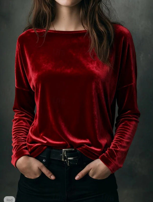 Damen eleganter leichter Velours-Longsleeve Drune