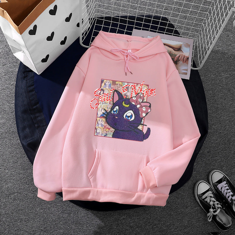 Damen Kapuzenpullover mit kreativem Katzenmotiv Drune