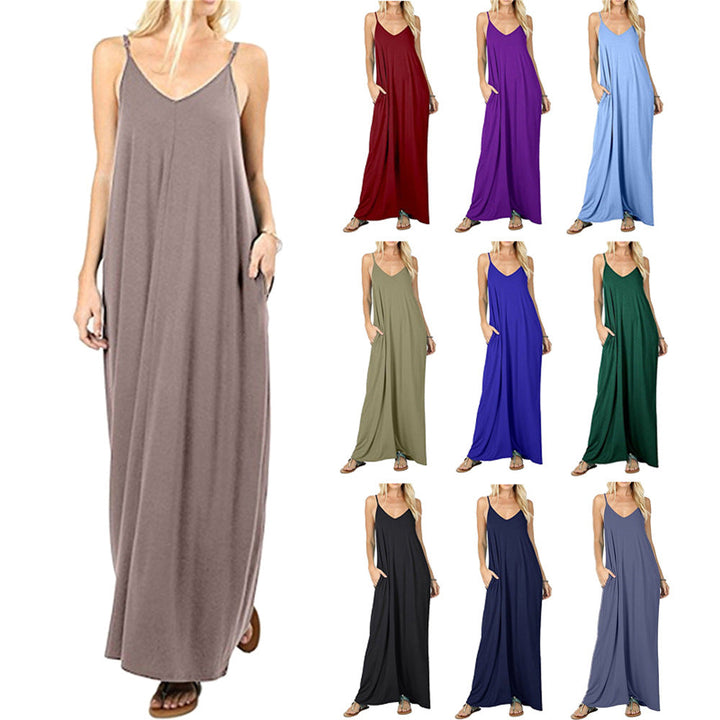 Damen Maxikleid mit spaghettiträgern und praktischen seitlichen Taschen Drune