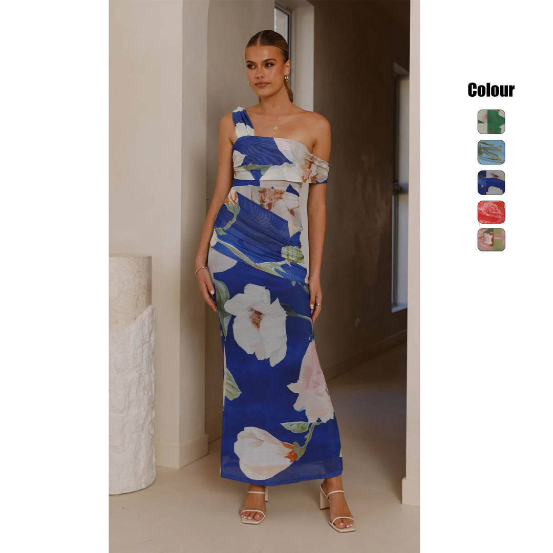 Damen Wickel-Maxikleid mit floralem Muster und elegantem Chiffon-Stoff Drune