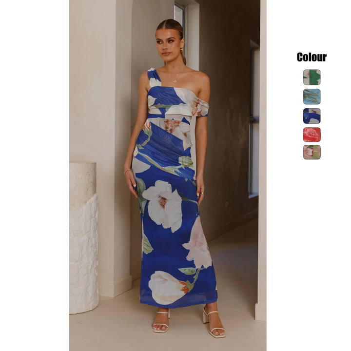 Damen Wickel-Maxikleid mit floralem Muster und elegantem Chiffon-Stoff Drune