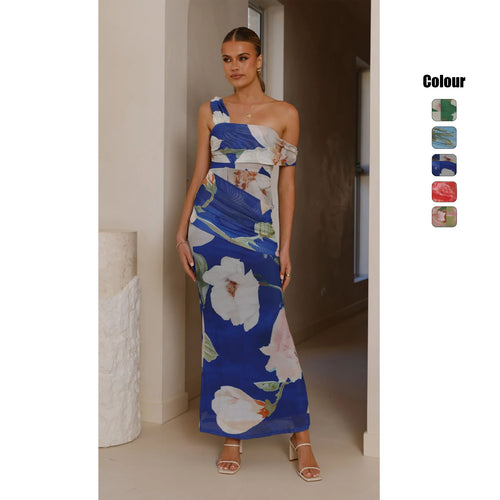 Damen Wickel-Maxikleid mit floralem Muster und elegantem Chiffon-Stoff Drune