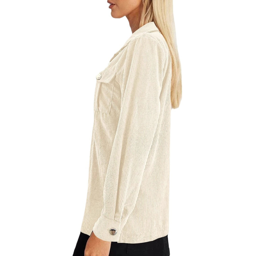 Damen Hemdblusenjacke aus feinem Strukturstoff mit aufgesetzten Taschen und Druckknopfverschluss Drune