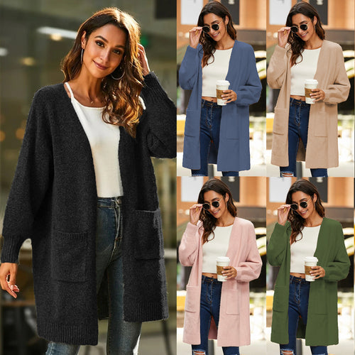 Damen Grobstrick-Cardigan mit tiefen Taschen und weit geschnittenen Ärmeln Drune