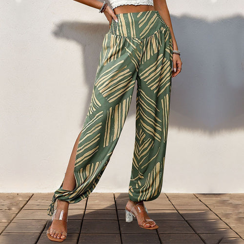 Damen weite Palazzo-Hose mit seitlichen Schlitzen und elastischem Bund Drune