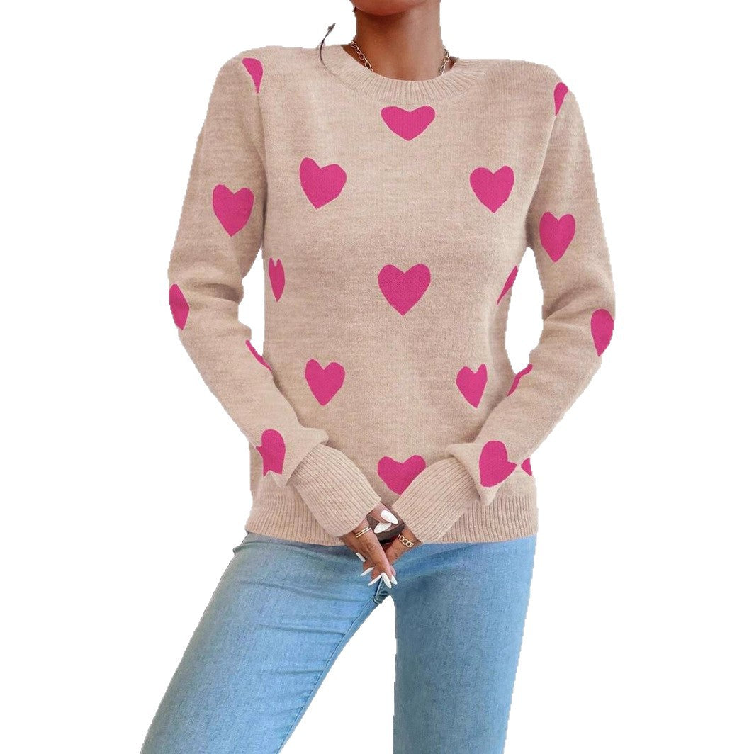 Damen Strickpullover mit herzförmigem Muster und hohem Kragen Drune