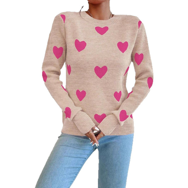Damen Strickpullover mit herzförmigem Muster und hohem Kragen Drune