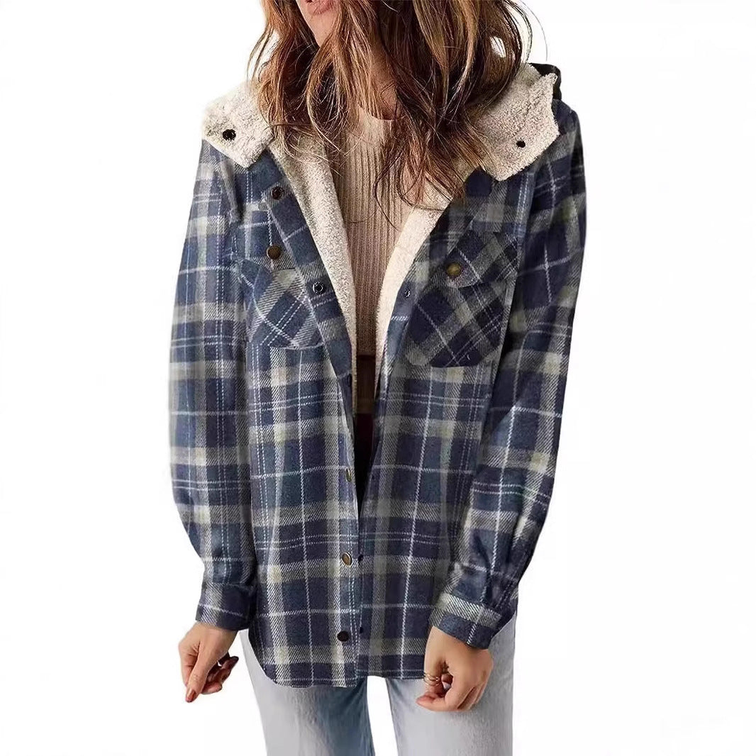 Damen Karierter Flanell-Jacke mit kuscheligem Innenfutter Drune