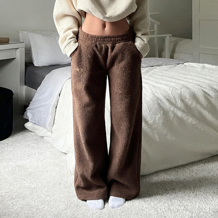 Damen Flauschige Jogginghose mit elastischem Bund und Seitennahttaschen Drune