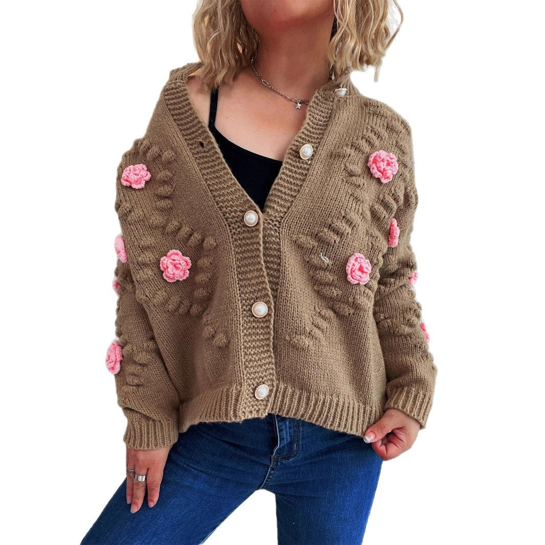 Damen Strickjacke mit floralen Applikationen und komfortablem Schnitt Drune