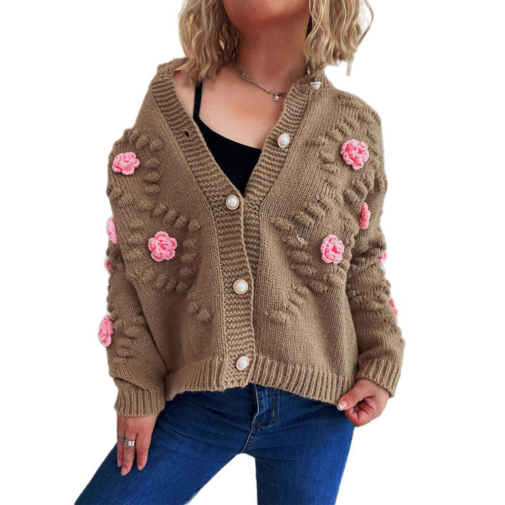 Damen Strickjacke mit floralen Applikationen und komfortablem Schnitt Drune